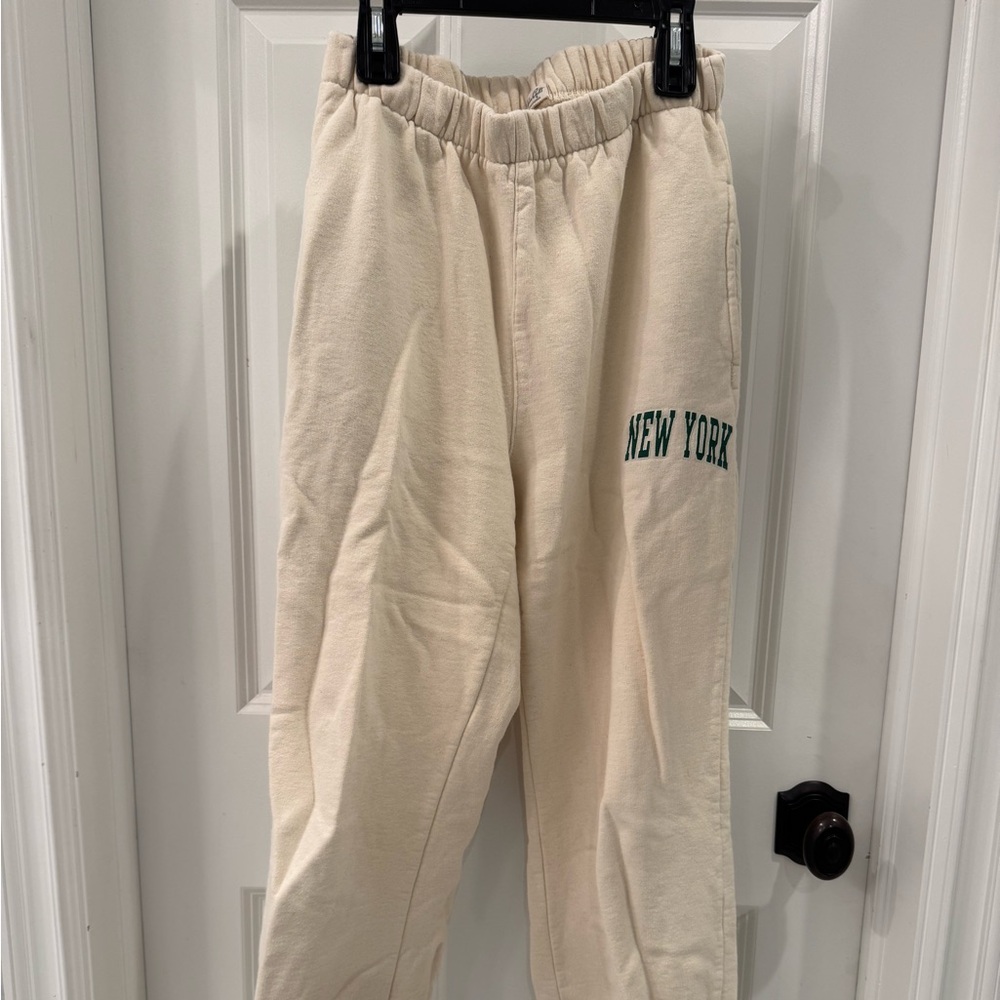 Cream Sweatpants with Green Print